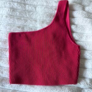 Aritzia Ribbed One-Shoulder Crop Top - Hot Pink